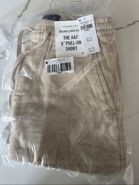 A&F Men's 6" Pull-On Linen-Blend Shorts - Beige XS